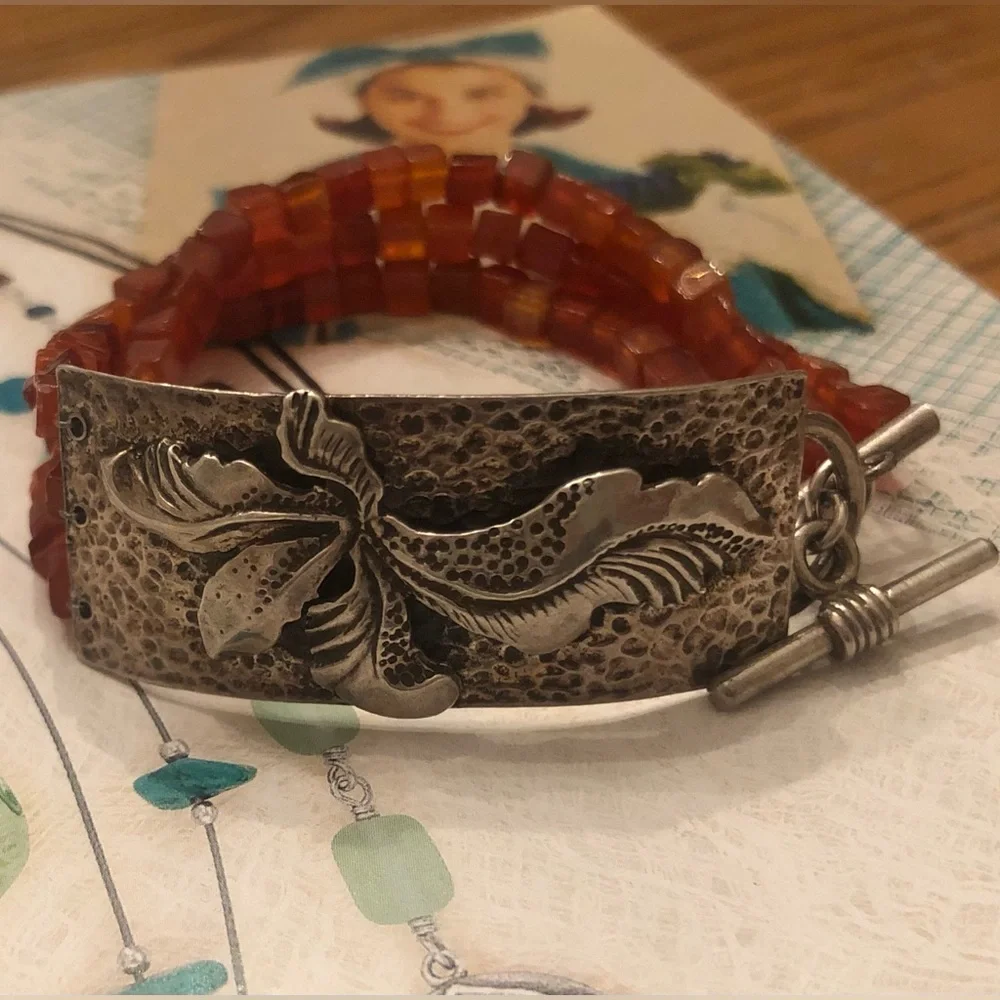 Rare Silpada Triple Strand Carnelian Sterling Silver Toggle Clasp Bracelet N0880 - Picture 16 of 16